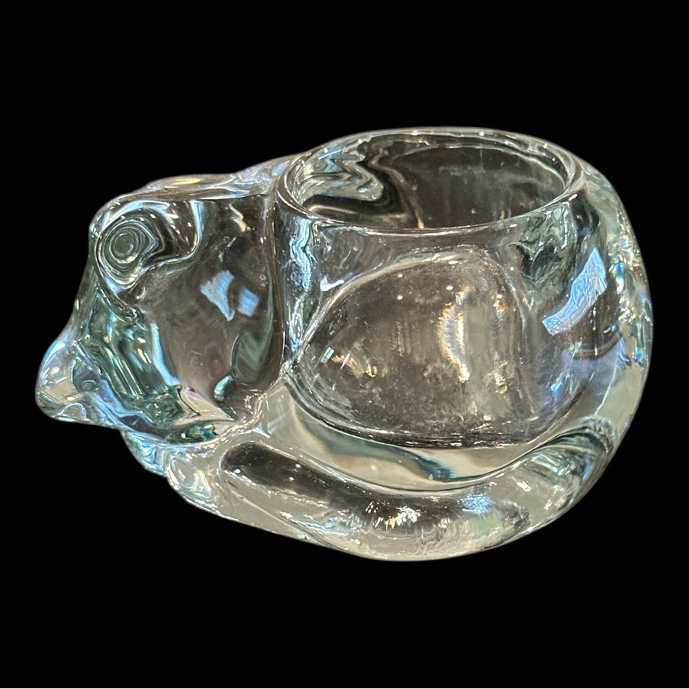 Vintage Indiana Glass Sleeping Cat Clear Votive Tea Light Candle Holder